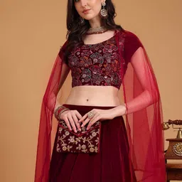 Kinjo Embroidered Sequinned Semi-Stitched Lehenga & Unstitched Blouse With Dupatta-picture-10