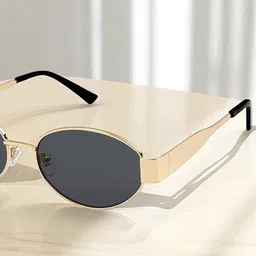 SPADEACES Unisex Aviator Sunglasses with UV Protected Lens GOLD BLACK OVAL -3 image 2