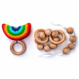 Rocking Potato Montessori Baby Rattle cum Teether Set of 2 - Multicolor image 2