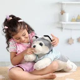 Babyhug Sleeping Husky Dog Soft Toy Multicolor - Length 55 cm image 2