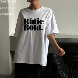 LULU & SKY Women Typography Printed Pure Cotton T-shirt image 4