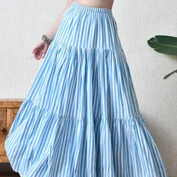 YANAMORA Striped Pure Cotton Maxi Flared Skirts-picture-47