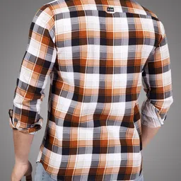 D Finish Men Smart Fit Tartan Checked Spread Collar Casual Shirt image 5