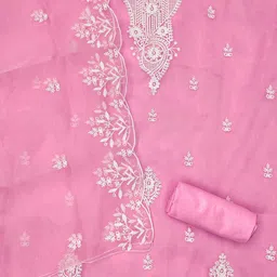 HERE&NOW Floral Embroidered Thread Work Organza Unstitched Dress Material image 3