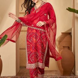 Sangria Bandhani Printed Straight Kurta with Trouser & Dupatta-picture-2