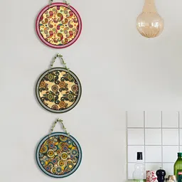 SEHAZ ARTWORKS Circle Set 3-Pcs Yellow & Pink Printed Wooden Wall Hangings image 5