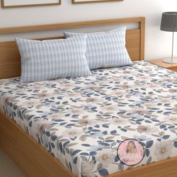CHHAVI INDIA Blue & White Printed Microfiber 210 TC King Bedsheet Set 2.75 m x 2.50 m-picture-12