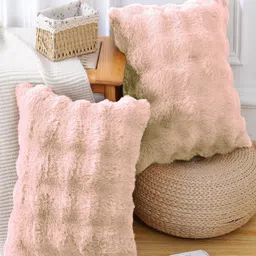 LUXEHOME INTERNATIONAL Peach-Coloured Set of 2 Square Cushion Covers-picture-18