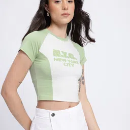 glitchez Typography Printed Slim Fit Crop T-shirt-image-75