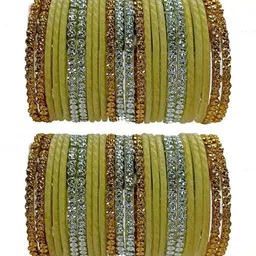 poshing Set Of 40 Gold Glass Artificial Stones & Beads Bangles-image-41