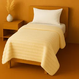 Cortina Cream Striped Cozy Comfort Flannel Microfiber 380 GSM Double Bed Blanket image 4