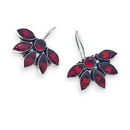 D Glamm Fashion-SPARKLING STYLE Women Silver & Red Floral Stud Earrings-picture-14
