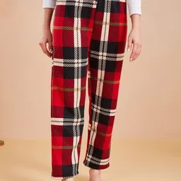 SECRETS BY ZEROKAATA Women Checked High-Rise Winter Fur Assorted Lounge Pant image 2