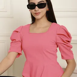 Metronaut Women Pack of 2 Puff Sleeve Peplum Top image 3