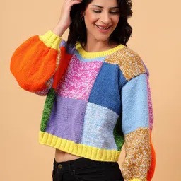 Velvery Self Design Round Neck Colourblocked Pullover image 3