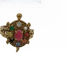 R G MART Unisex Kachua Navratan Adjustable Brass Gold Plated Ring-picture-28