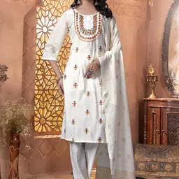 DIVASTRI Women Ethnic Motifs Embroidered Regular Thread Work Kurta with Trousers & With Dupatta-picture-23