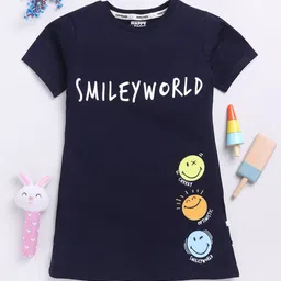 Happy Faces Kids Girls Typography Printed Pure Cotton Longline T-Shirt-picture-39