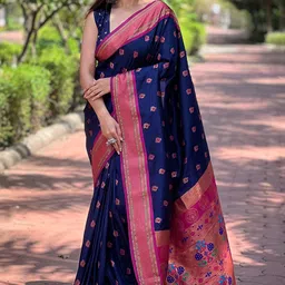 all about you Woven Design Zari Silk Blend Paithani Saree image 2