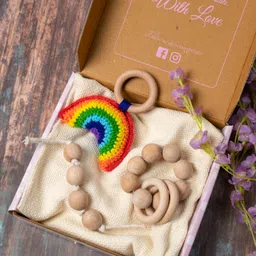 Rocking Potato Montessori Baby Rattle cum Teether Set of 2 - Multicolor image 4