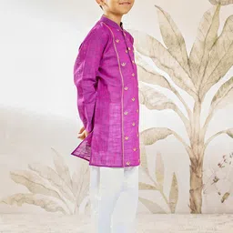VASTRAMAY Boys Floral Embroidered Regular Pure Cotton Kurta with Pyjamas Kurta Sets image 4