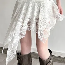 LULU & SKY Self-Designed A-Line Asymmetric Lace-Trim Mini Skirt image 3