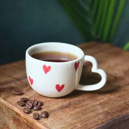 WEAVING HOMES White & Red Valentino Printed Ceramic Glossy Mug-130 ml image 2