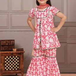 Cutiekins Girls Floral Printed Regular Gotta Patti Kurta with Sharara & Dupatta Kurta Sets image 5