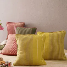 JAYPORE Yellow & Grey 2 Pieces Striped Cotton Square Cushion Covers-picture-11