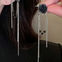 styledose Sterling Silver Artificial Stones Studded Floral Shaped Korean Drop Earrings image 2