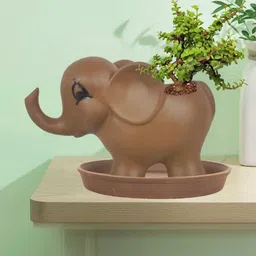 LASAKI Brown Ceramic Planter With Plate image 2