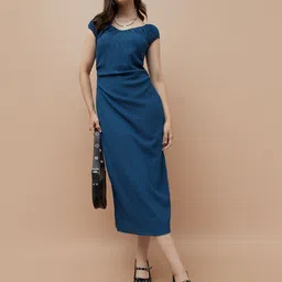 Ginger by Lifestyle Women Solid Puff Sleeve A-line Midi Dress-image-95
