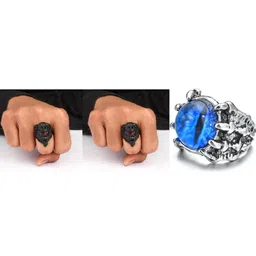 Teeragaj Set Of 3 Stainless Steel Lion Face & Eye Finger Rings-picture-42