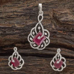 Kushal's Fashion Jewellery Embellished Bridal Mint Rhodium-Plated Party Zircon Pendant Set-picture-14