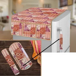 E-Retailer 3-Pcs Brown & Off White Printed Refrigerator Covers image 2