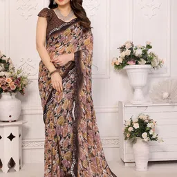 The Textile Hub Floral Mirror Work Pure Georgette Saree-picture-39