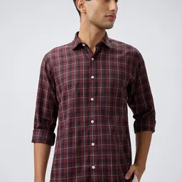 Park Avenue Men Slim Fit Windowpane Checked Spread Collar Casual Shirt-picture-27
