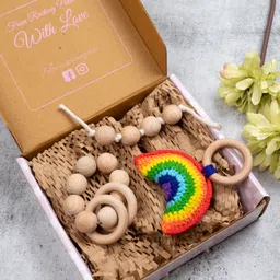 Rocking Potato Montessori Baby Rattle cum Teether Set of 2 - Multicolor image 5