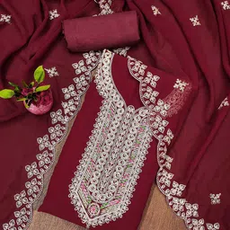 SAINOOR Floral Embroidered Silk Georgette Unstitched Dress Material-image-49