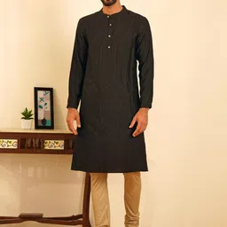 JAYPORE Band Collar Thread Work Straight Kurta-picture-29