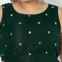 studio rasa Women Green Round neck Sleeveless Polka Dot Embroidered Net Crop Top image 2