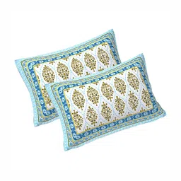 Rudra Bazaar Blue & White Ethnic Printed 210 TC Cotton King Bedsheet Set 2.75 m x 2.30 m image 2