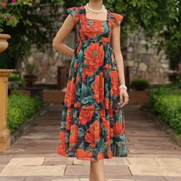anayna Floral Print Flutter Sleeve Fit & Flare Midi Dress image 4