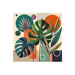 999Store Cream-Coloured & Green 1 Piece Wood Floral and Botanical Wall Paintings image 2