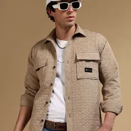 Blu MNKY Classic Textured Spread Collar Box Pockets Oversized Casual Shacket Shirt-picture-28