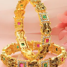Rubans Set Of 2 22K Gold Plated Cubic Zirconia Studded Temple Bangles-picture-30