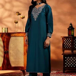 KALINI Women Ethnic Motifs Embroidered Regular Thread Work Kurta with Trousers & With Dupatta image 5