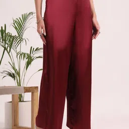 AMSWAN Women European Satin Regular Fit Flared Trouser image 3