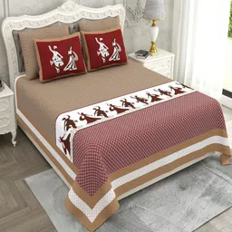 Myntra Elegant Homes Maroon 260 TC Superfine Ethnic Motifs Cotton Super King Bedsheets-image-39