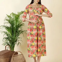 Pakiza Enterprises Women Floral Printed Maternity Fit and Flare Midi Dress-image-93